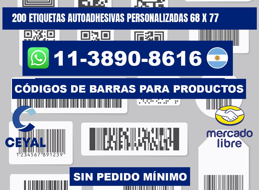 200 Etiquetas autoadhesivas personalizadas 68 x 77