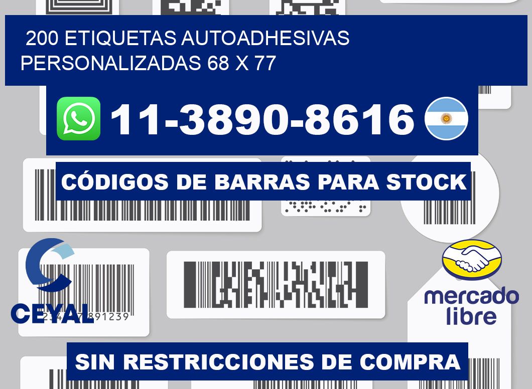 200 Etiquetas autoadhesivas personalizadas 68 x 77