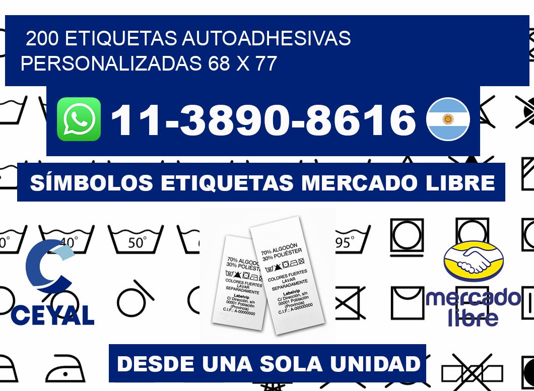 200 Etiquetas autoadhesivas personalizadas 68 x 77