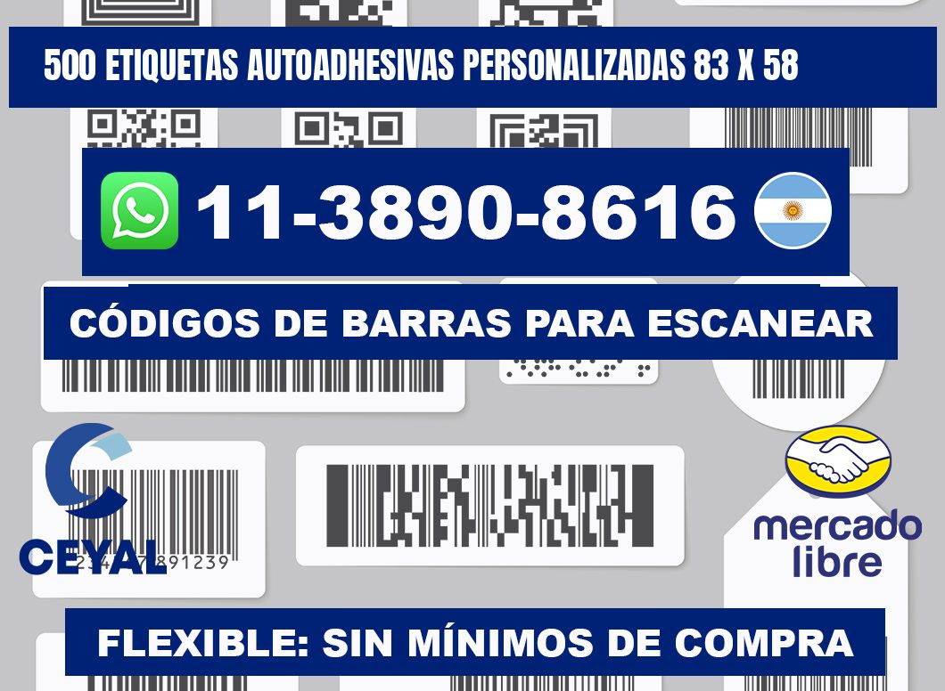 500 Etiquetas autoadhesivas personalizadas 83 x 58