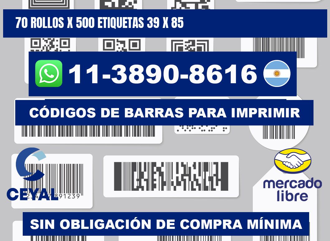 70 rollos x 500 etiquetas 39 x 85