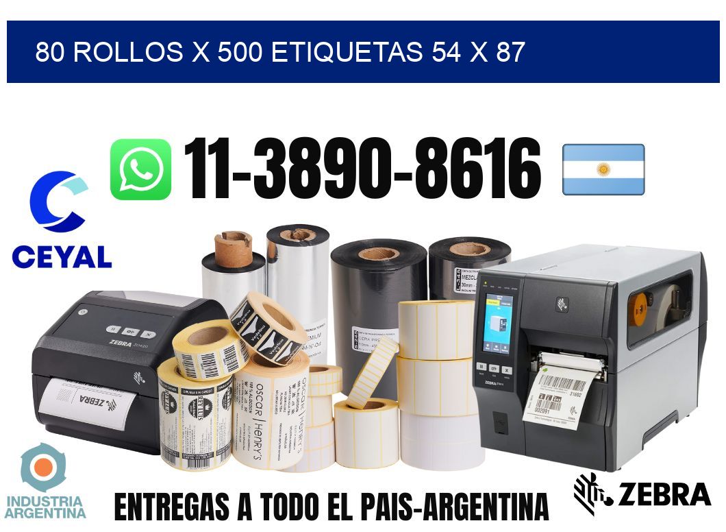80 rollos x 500 etiquetas 54 x 87