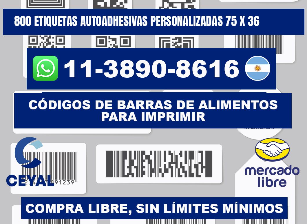 800 Etiquetas autoadhesivas personalizadas 75 x 36