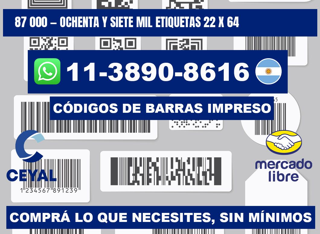 87 000 — ochenta y siete mil etiquetas 22 x 64