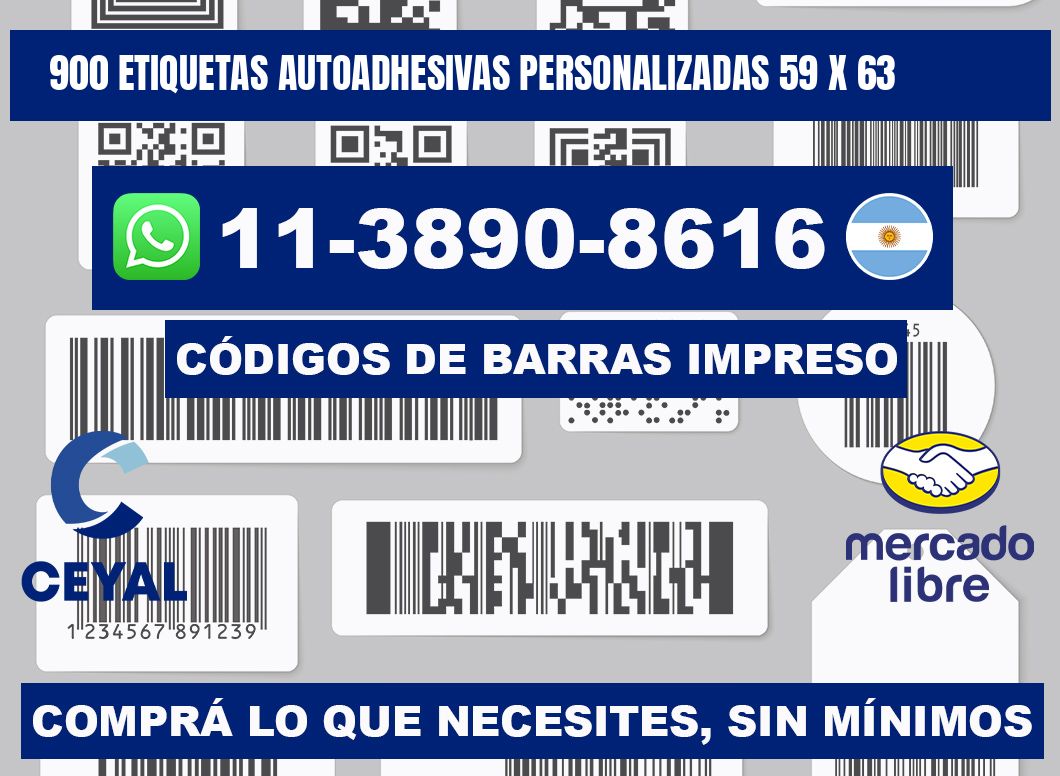 900 Etiquetas autoadhesivas personalizadas 59 x 63