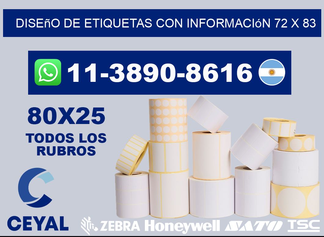 diseño de etiquetas con información 72 x 83