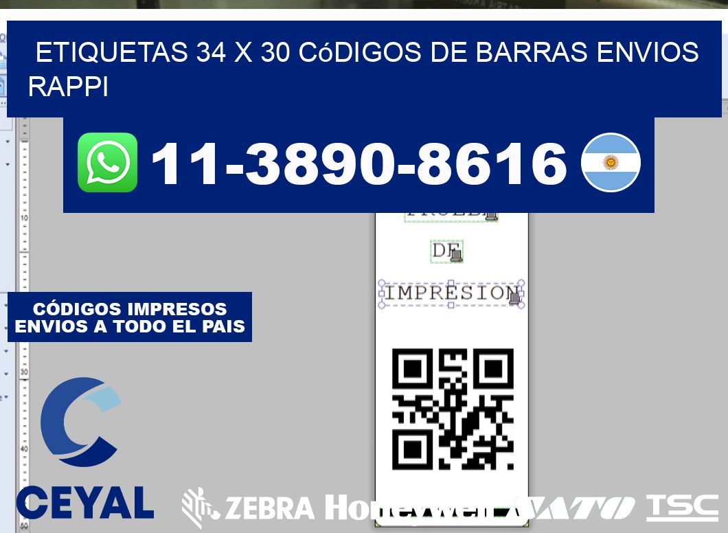 etiquetas 34 x 30 códigos de barras envios rappi