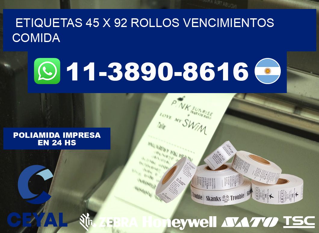 etiquetas 45 x 92 rollos vencimientos comida