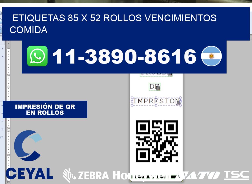 etiquetas 85 x 52 rollos vencimientos comida