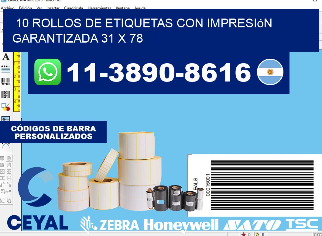 10 rollos de etiquetas con impresión garantizada 31 x 78