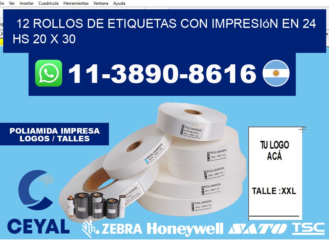 12 rollos de etiquetas con impresión en 24 hs 20 x 30