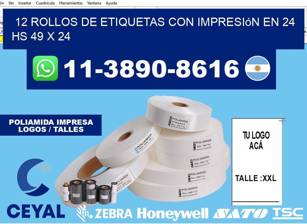 12 rollos de etiquetas con impresión en 24 hs 49 x 24