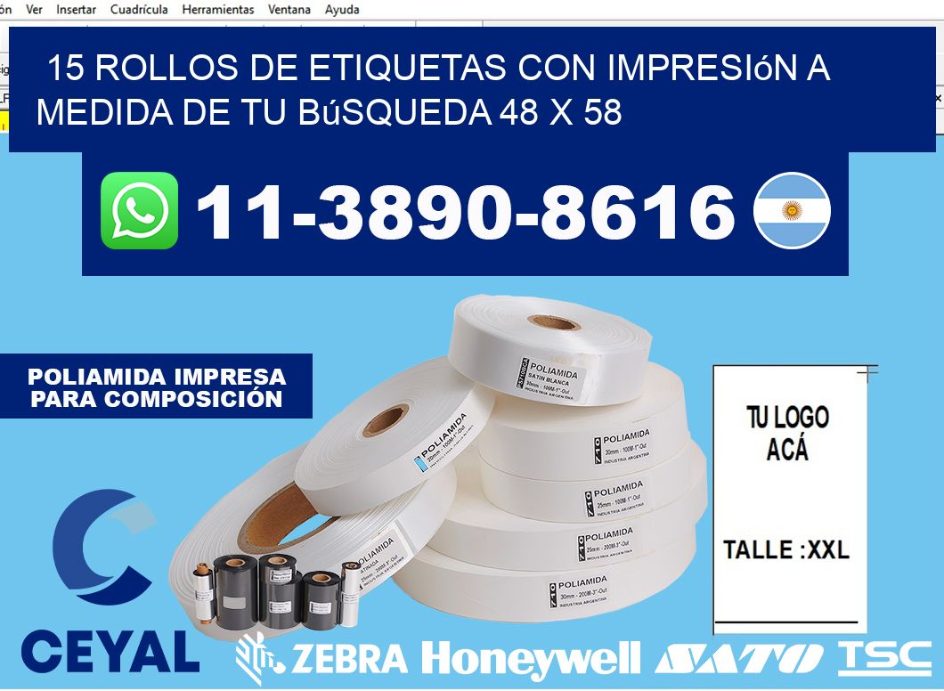 15 rollos de etiquetas con impresión a medida de tu búsqueda 48 x 58