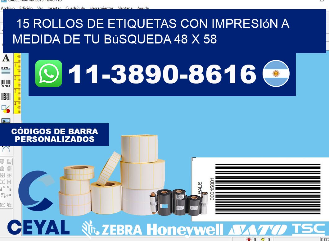 15 rollos de etiquetas con impresión a medida de tu búsqueda 48 x 58
