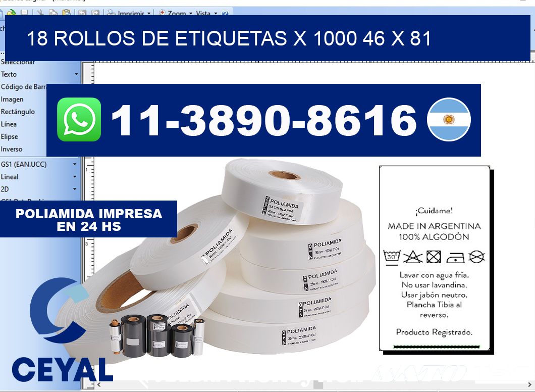 18 rollos de etiquetas x 1000 46 x 81