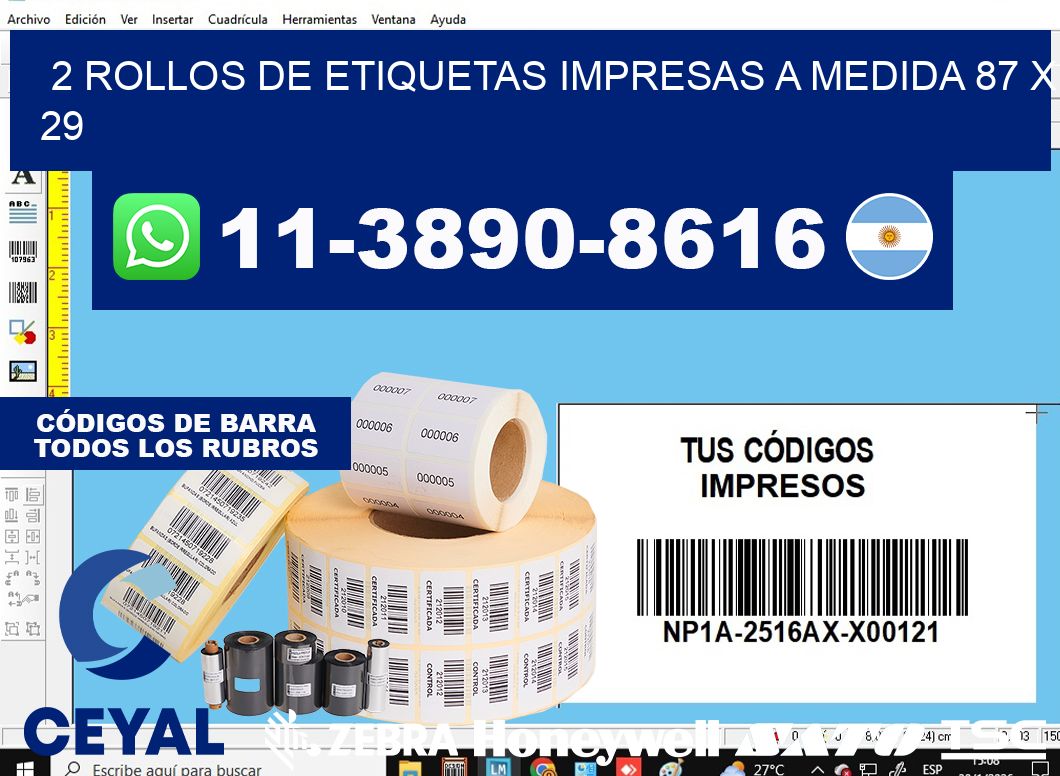 2 rollos de etiquetas impresas a medida 87 x 29