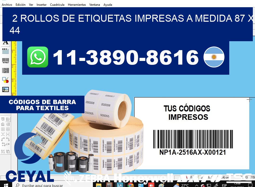 2 rollos de etiquetas impresas a medida 87 x 44