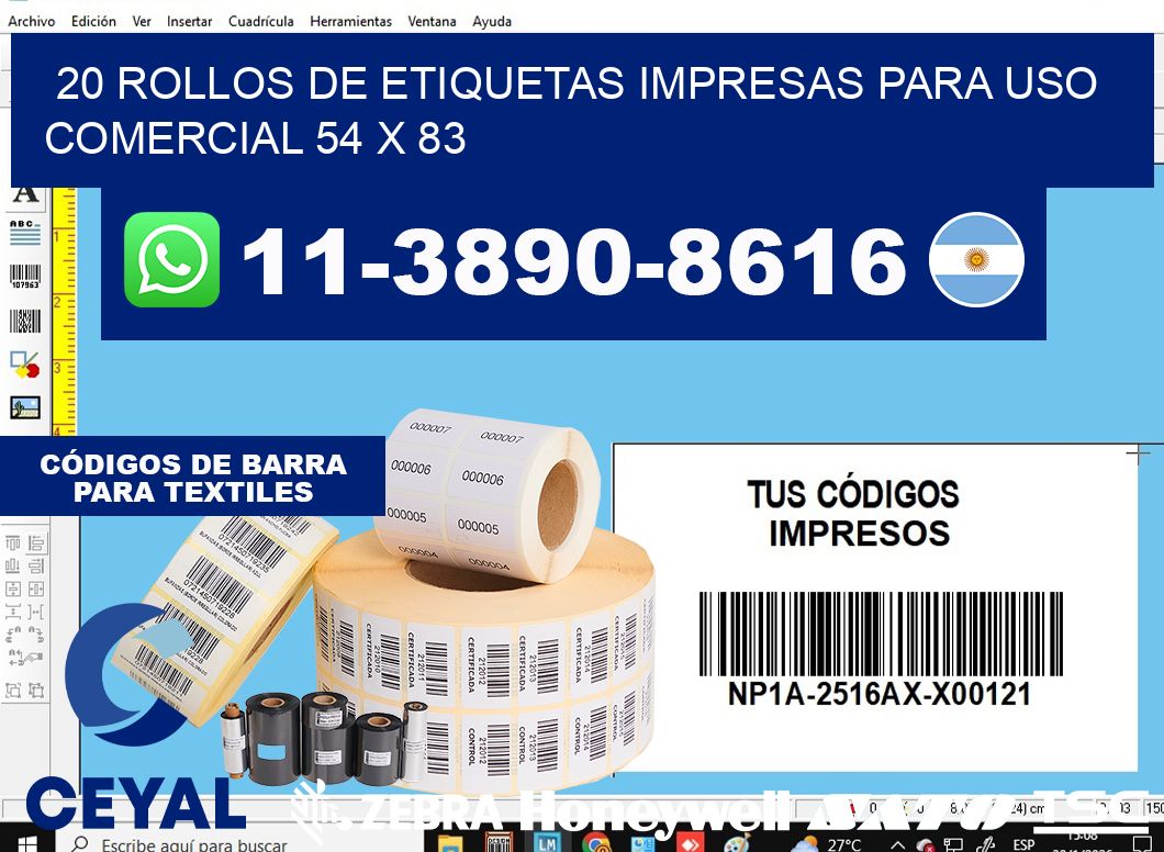 20 rollos de etiquetas impresas para uso comercial 54 x 83