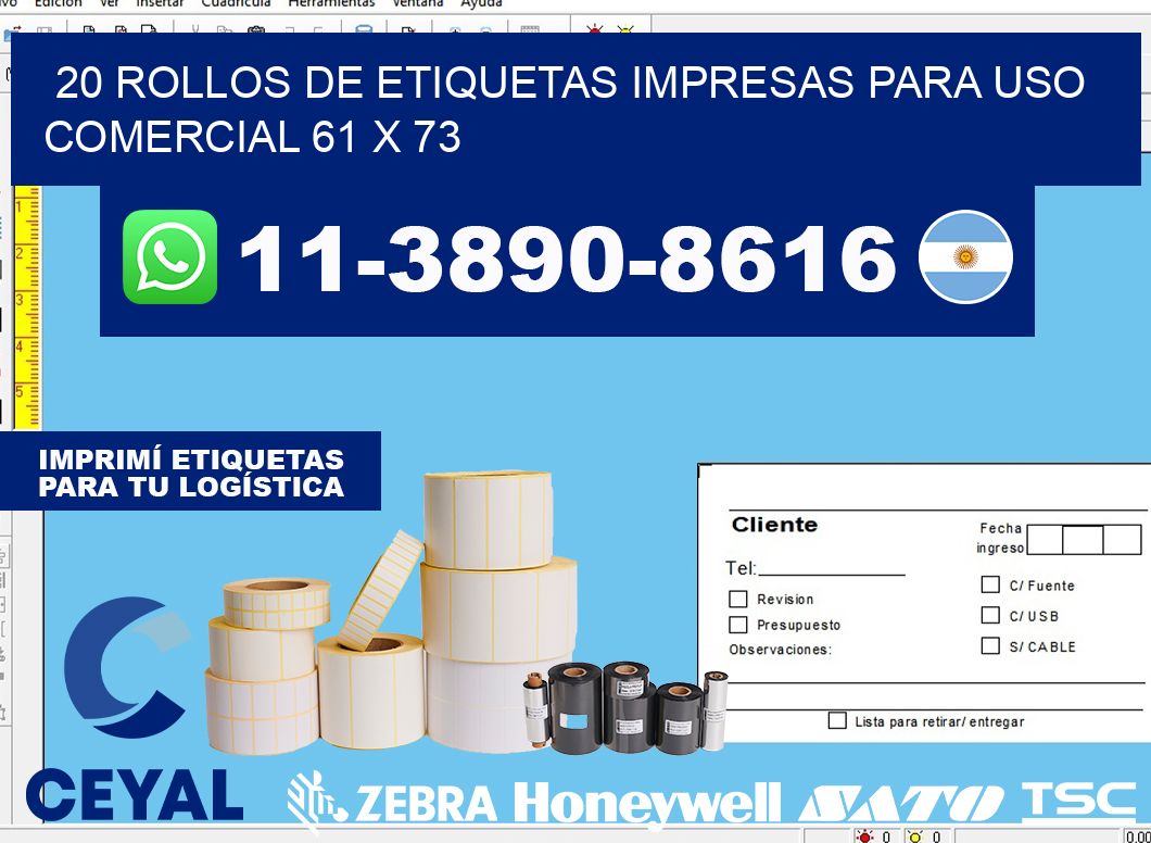 20 rollos de etiquetas impresas para uso comercial 61 x 73