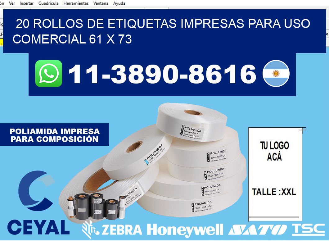 20 rollos de etiquetas impresas para uso comercial 61 x 73