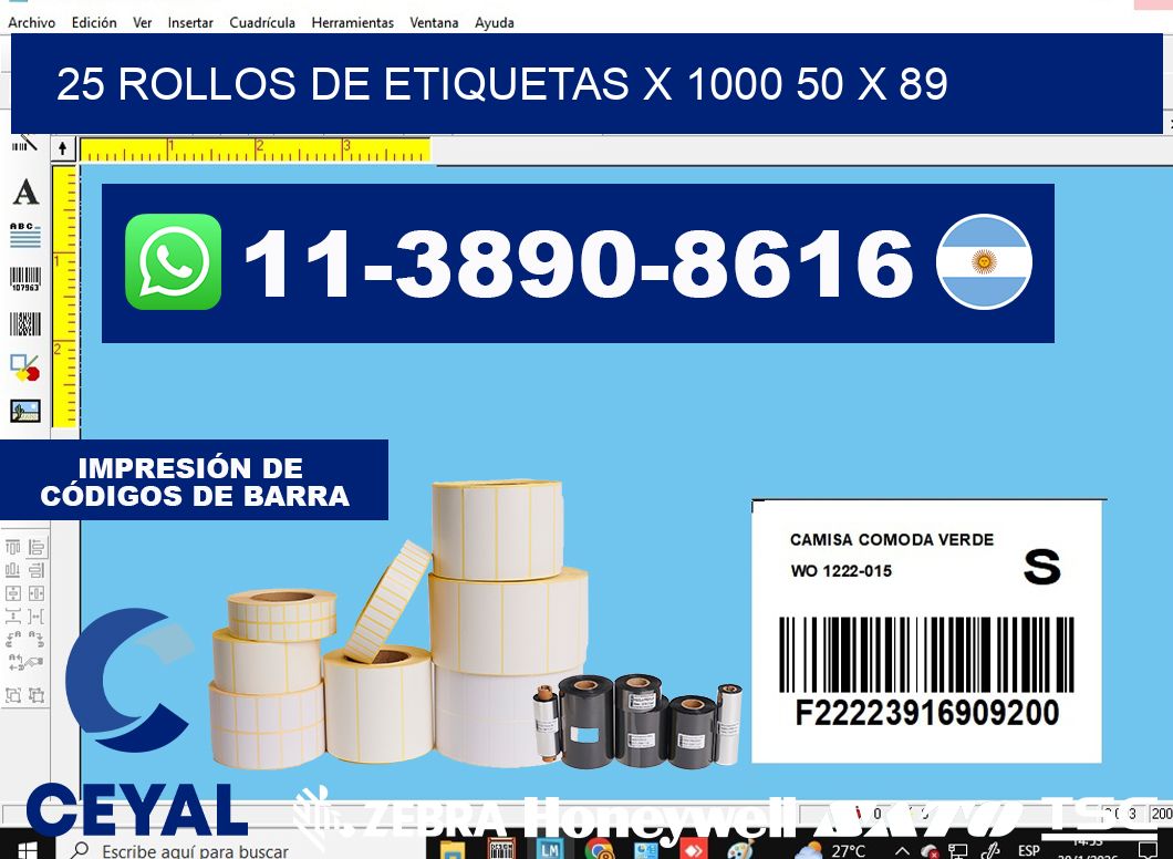 25 rollos de etiquetas x 1000 50 x 89