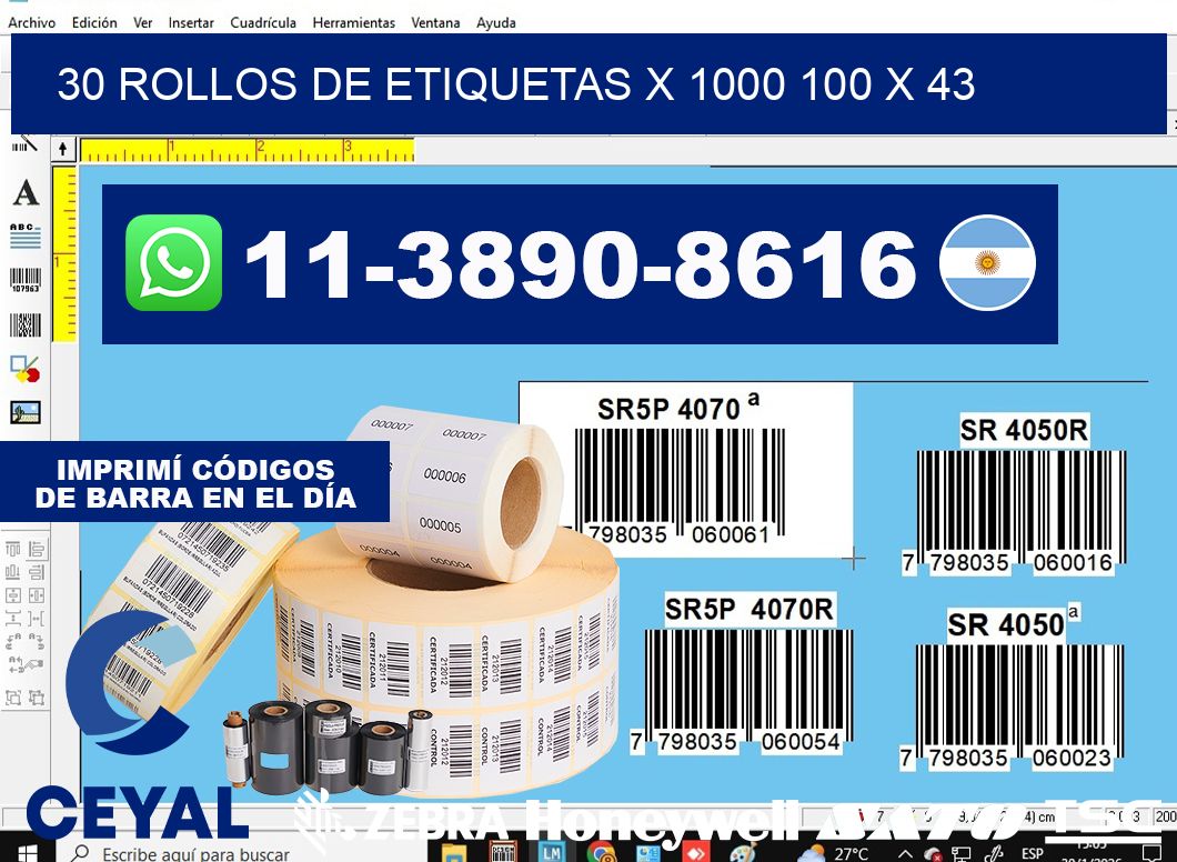 30 rollos de etiquetas x 1000 100 x 43