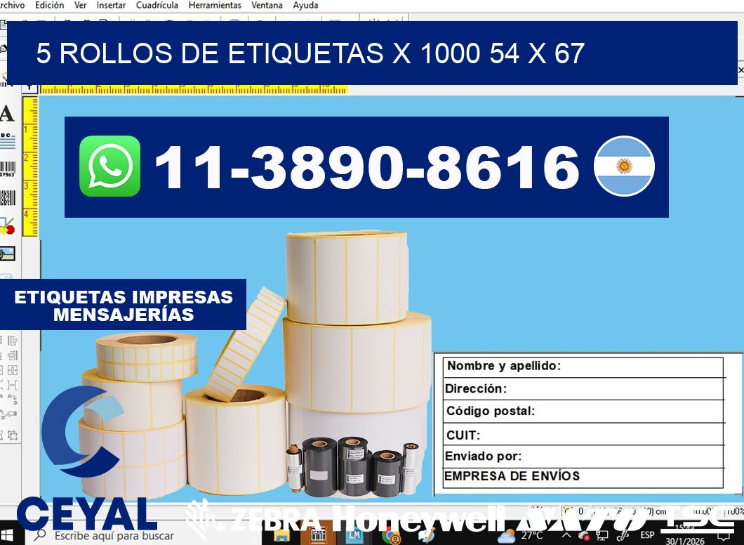 5 rollos de etiquetas x 1000 54 x 67