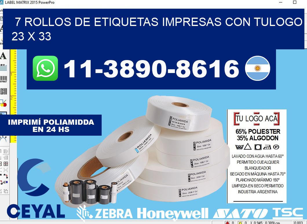 7 rollos de etiquetas impresas con tulogo 23 x 33