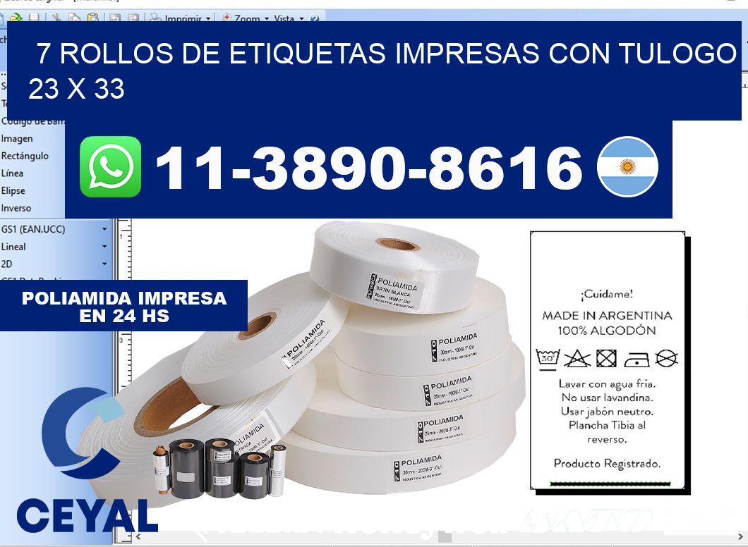 7 rollos de etiquetas impresas con tulogo 23 x 33