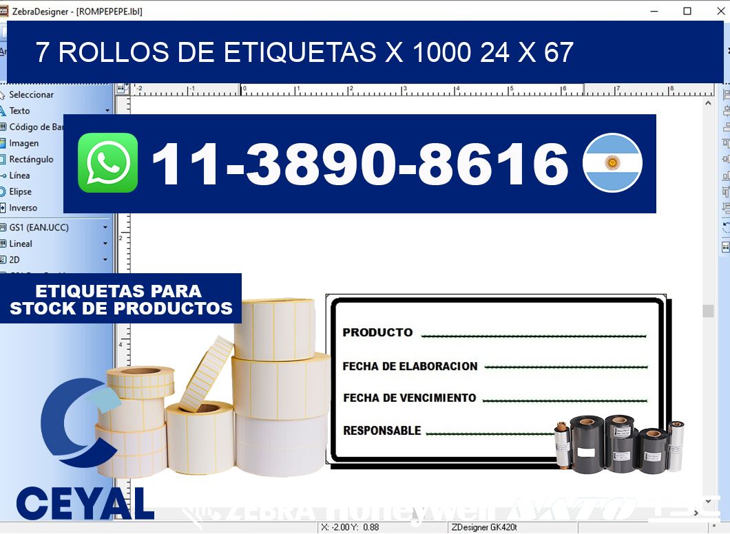 7 rollos de etiquetas x 1000 24 x 67