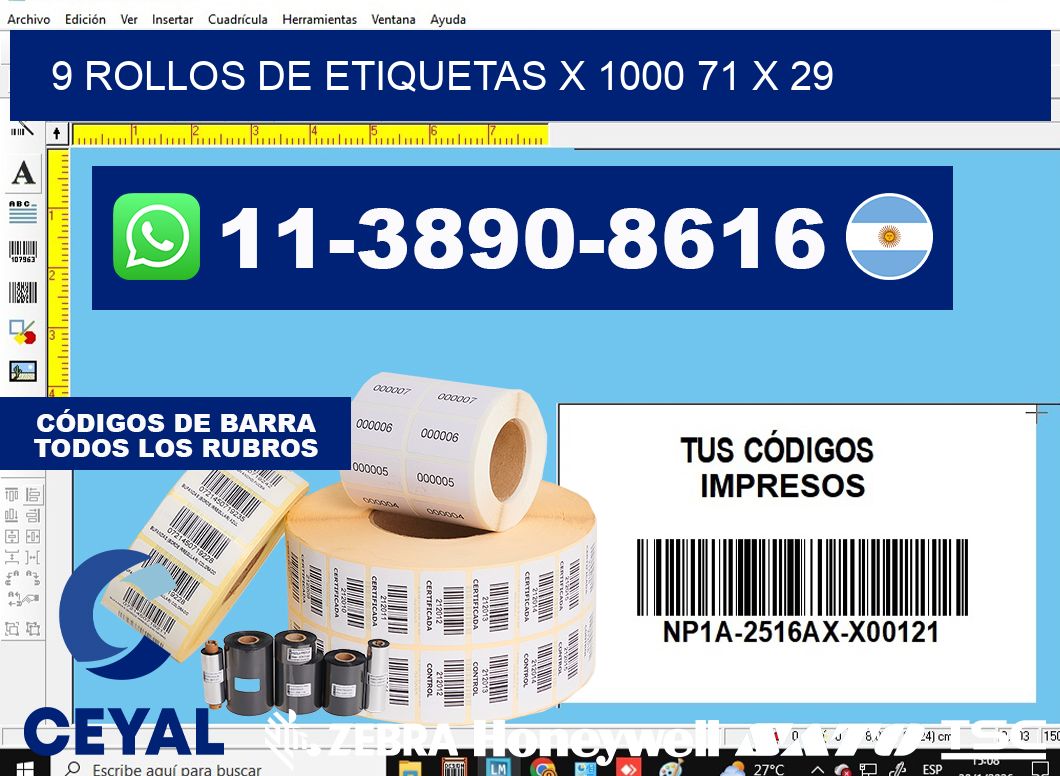 9 rollos de etiquetas x 1000 71 x 29