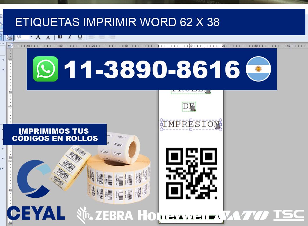 Etiquetas imprimir Word 62 x 38