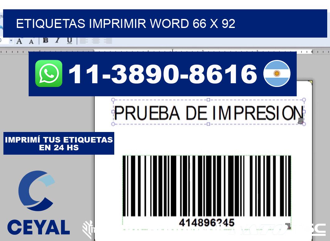 Etiquetas imprimir Word 66 x 92