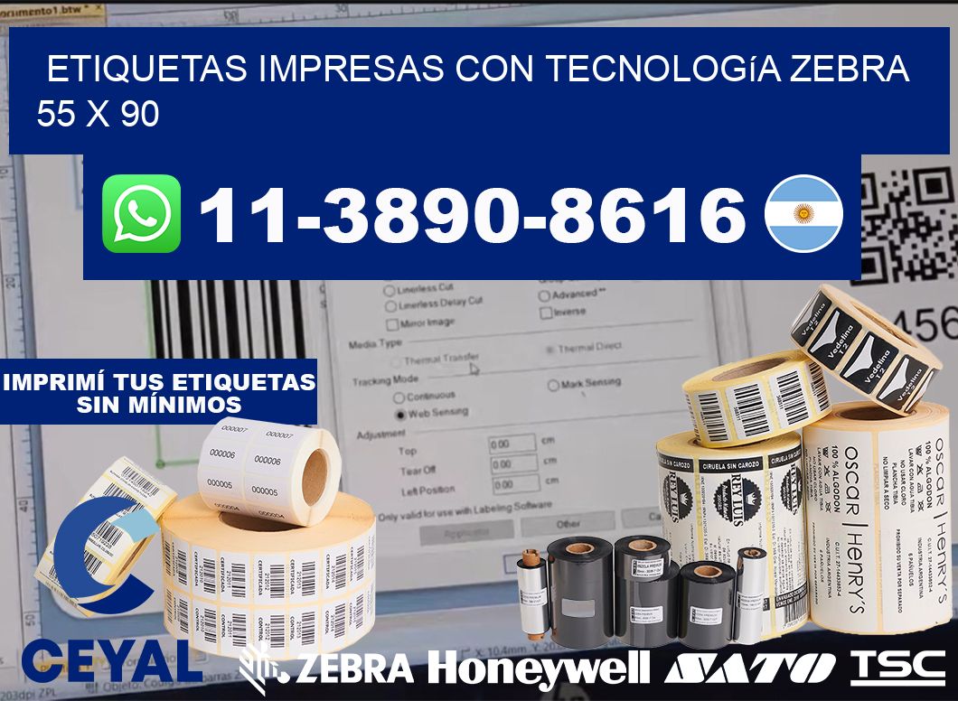etiquetas impresas con tecnología Zebra 55 x 90