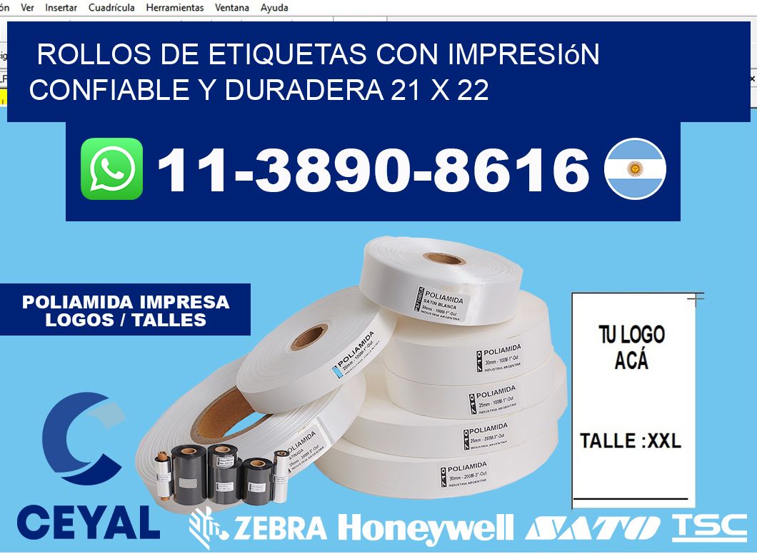 rollos de etiquetas con impresión confiable y duradera 21 x 22