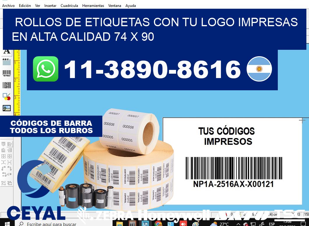 rollos de etiquetas con tu logo impresas en alta calidad 74 x 90