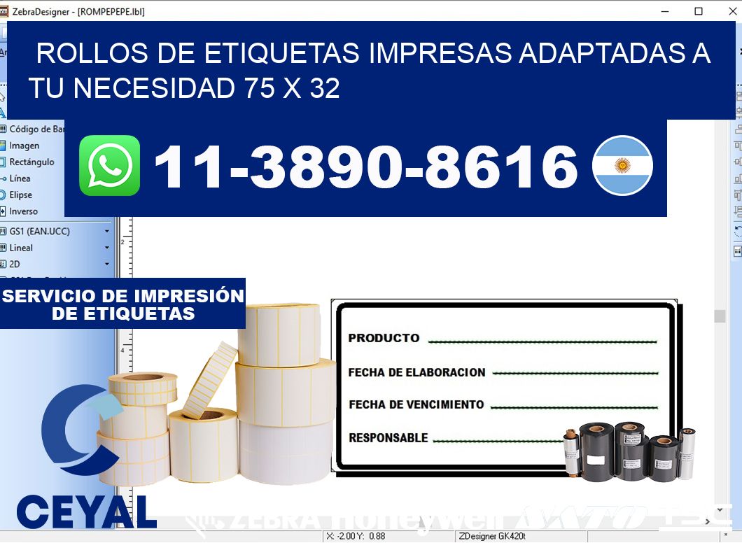 rollos de etiquetas impresas adaptadas a tu necesidad 75 x 32