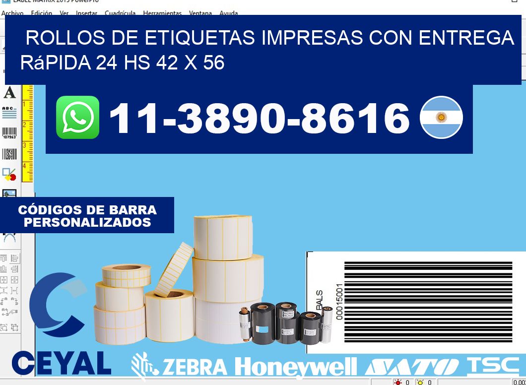 rollos de etiquetas impresas con entrega rápida 24 hs 42 x 56