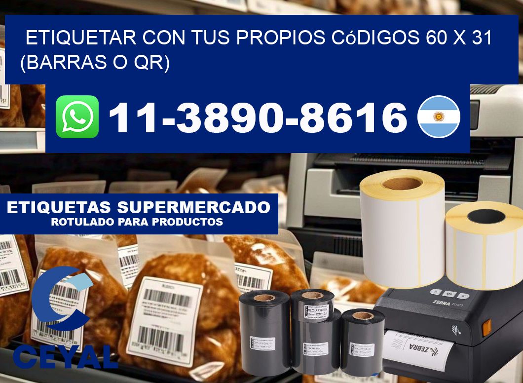 Etiquetar con tus propios códigos 60 x 31 (barras o QR)
