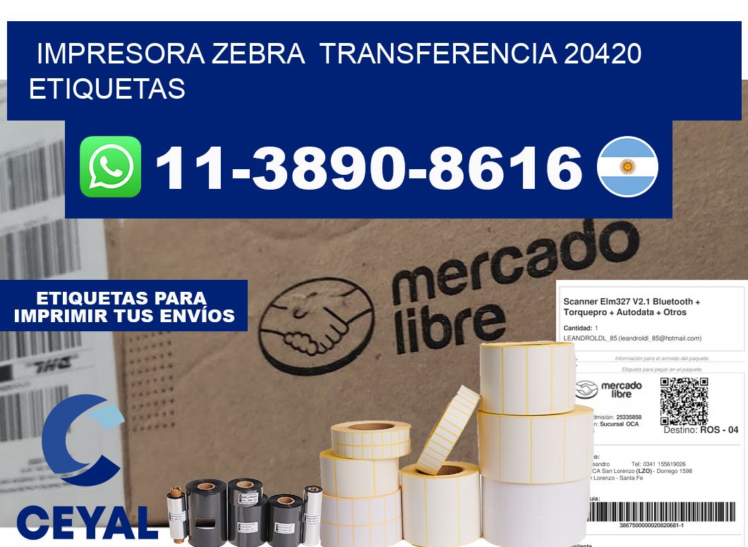 impresora zebra  transferencia 20420 etiquetas