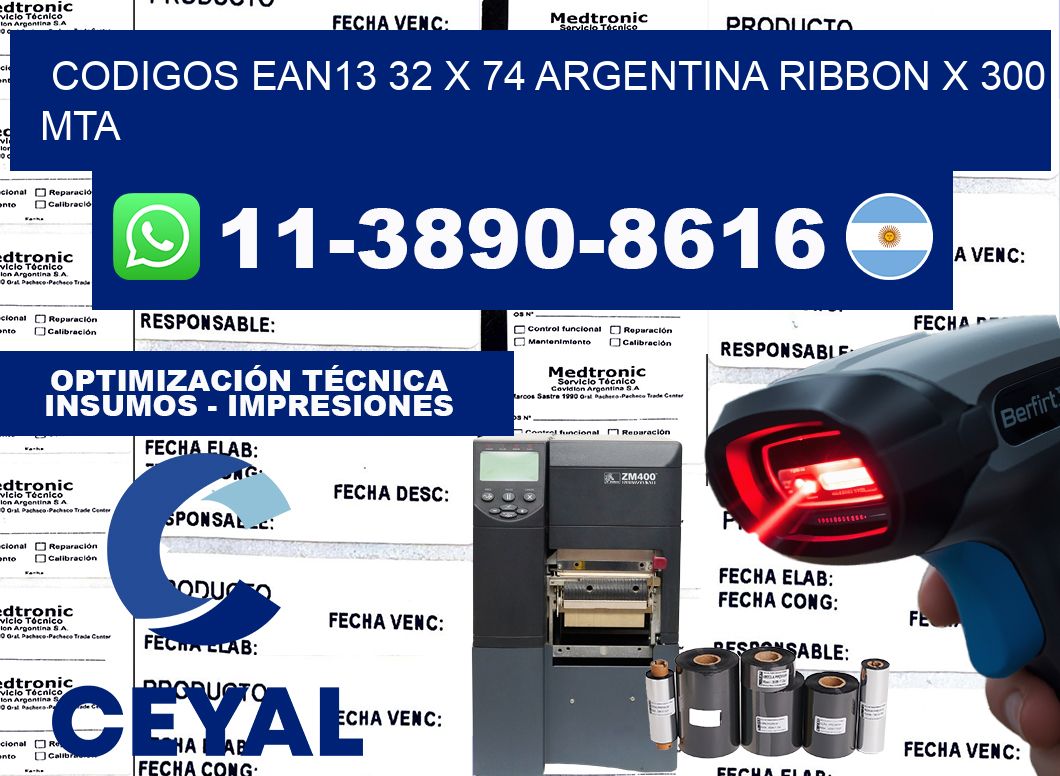 codigos ean13 32 x 74 argentina ribbon x 300 mta
