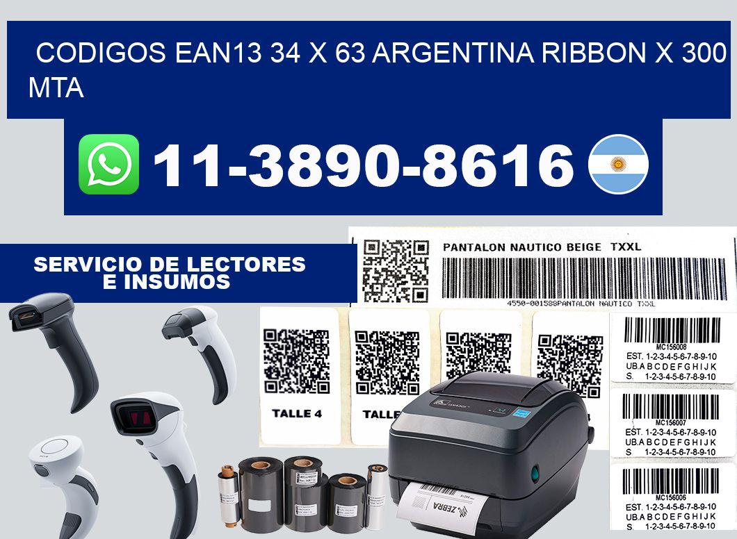 codigos ean13 34 x 63 argentina ribbon x 300 mta
