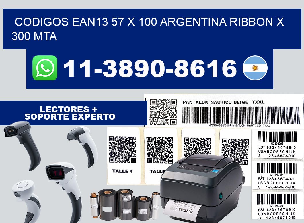 codigos ean13 57 x 100 argentina ribbon x 300 mta