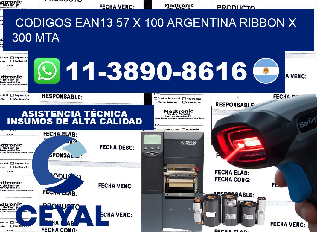 codigos ean13 57 x 100 argentina ribbon x 300 mta
