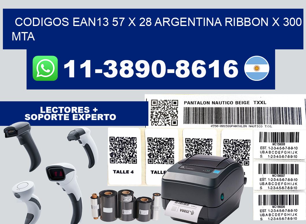 codigos ean13 57 x 28 argentina ribbon x 300 mta