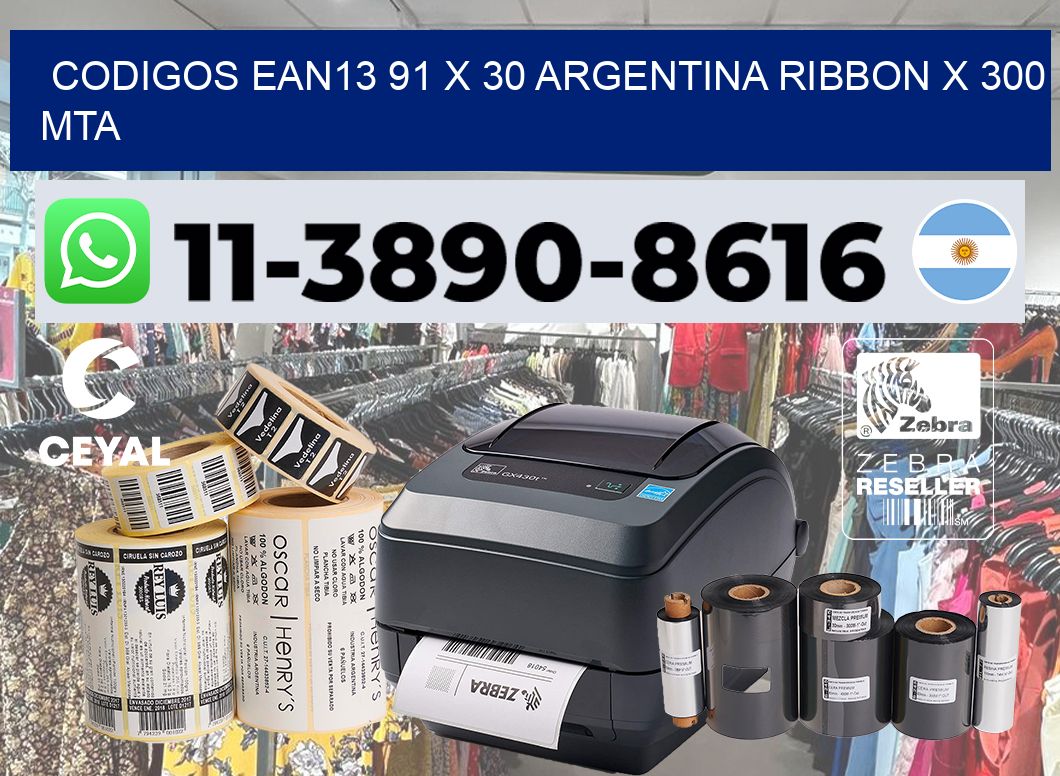 codigos ean13 91 x 30 argentina ribbon x 300 mta