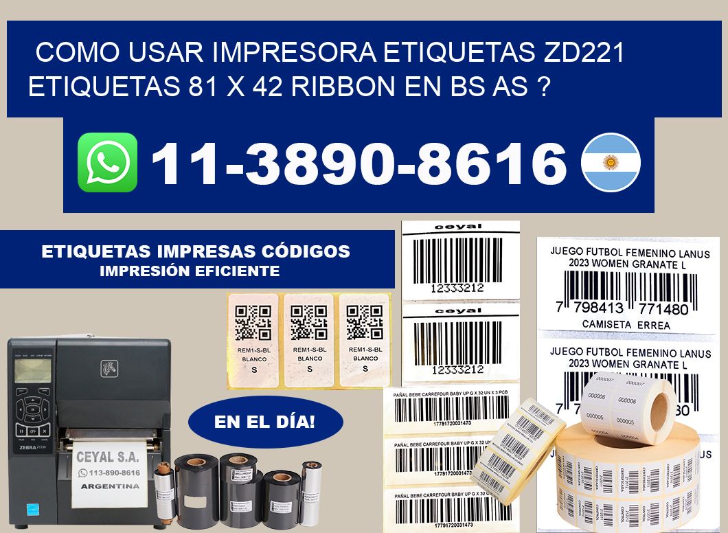 como usar impresora etiquetas zd221 etiquetas 81 x 42 ribbon en BS AS ?