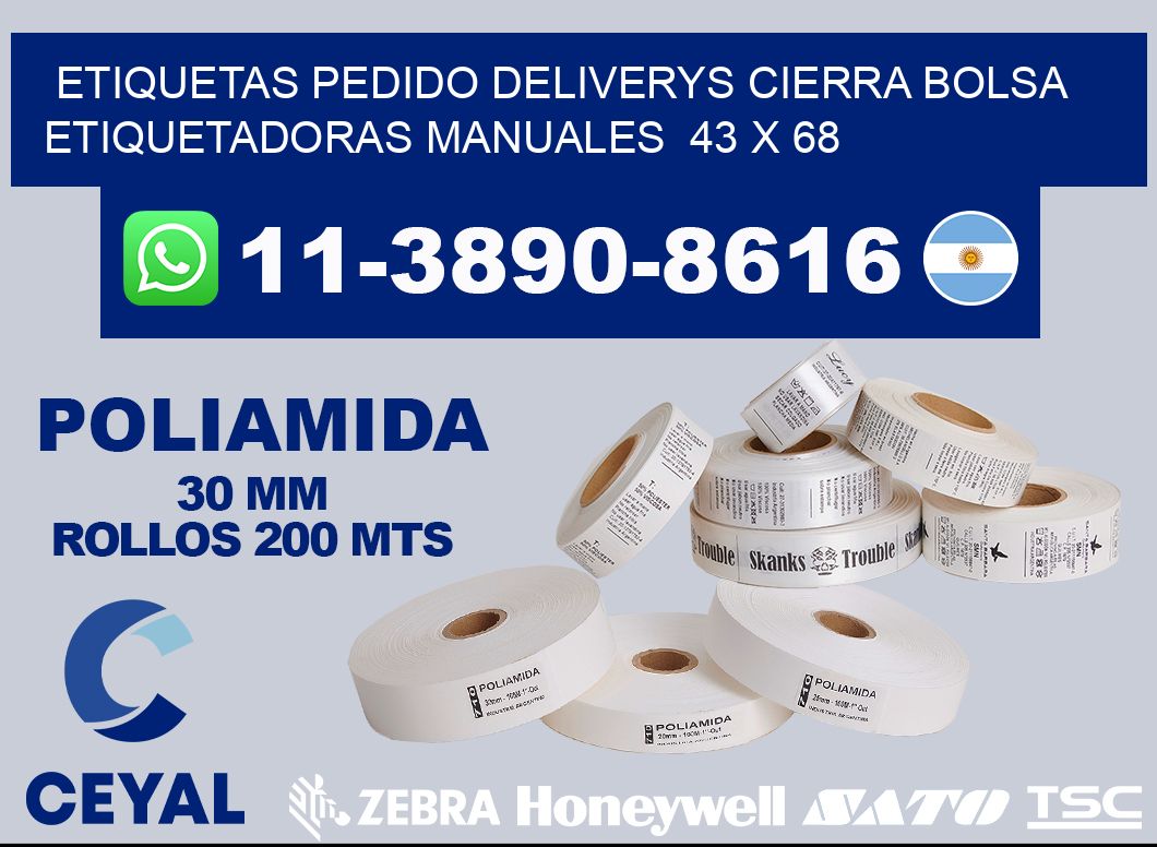 etiquetas pedido deliverys cierra bolsa  Etiquetadoras Manuales  43 x 68
