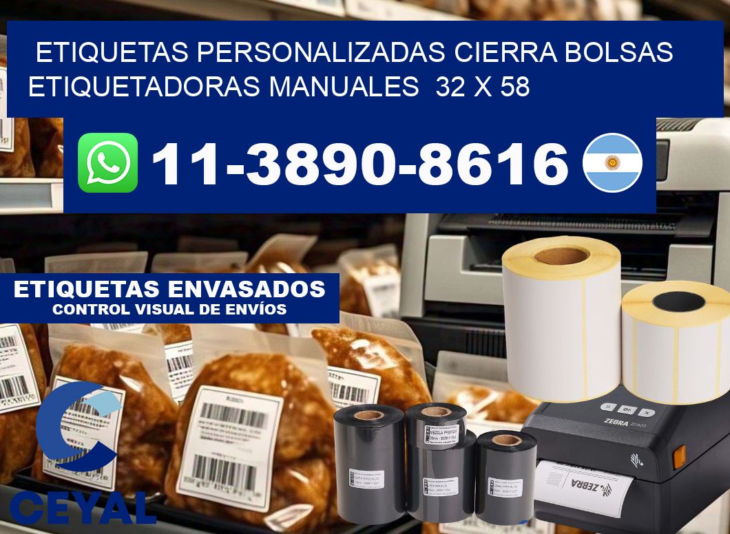 etiquetas personalizadas cierra bolsas Etiquetadoras Manuales 32 x 58