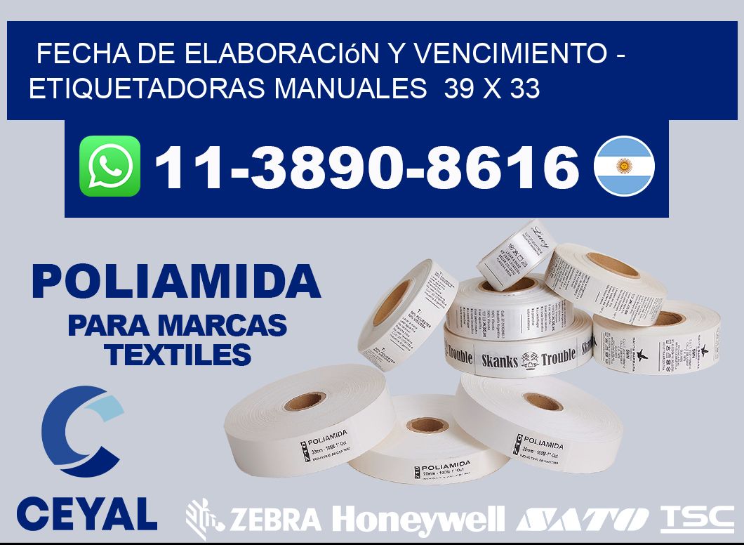 fecha de elaboración y vencimiento - Etiquetadoras Manuales  39 x 33